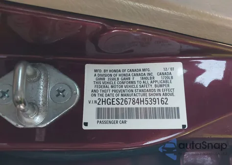 2004 Honda Civic Ex z USA, uszkodzony, nr VIN 2HGES26784H539162